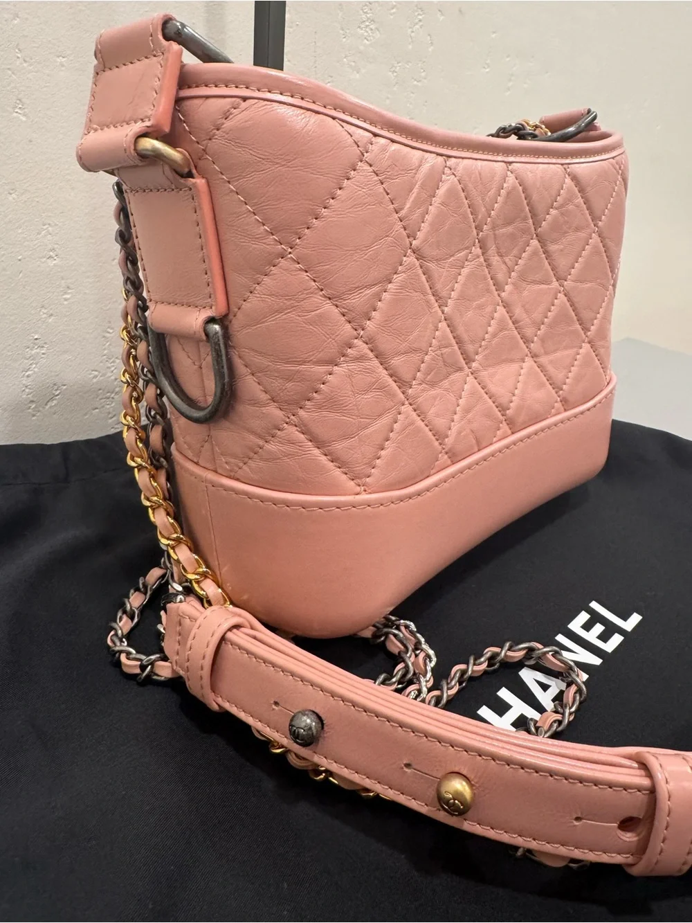 CHANEL Gabrielle hobo Quilted Lambskin Crossbody with Two-Tone Chain